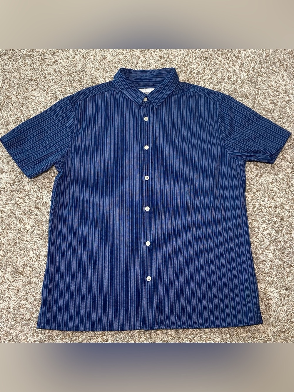 GOODFELLOW & CO Navy Blue Short-Sleeve Stripe Button-Down Shirt Size Medium
